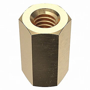 1/4-20 x 7/8 Coupling Nuts 3/8 AF, Brass